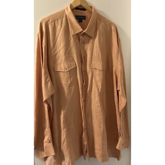 Paul Fredrick Linen Shirt Mens 3XLT Peach Roll Tab Long Sleeve Button Up Relaxed - Picture 11 of 11